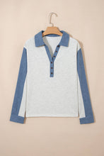 Load image into Gallery viewer, Western Denim Patchwork Shirt Collar Half Button Top (S-XL)
