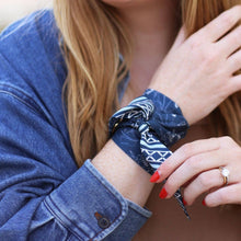 Load image into Gallery viewer, Southwest Navy Cowgirl Lil Twilly Scarf 33" | Wrist Scarf
