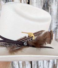 Load image into Gallery viewer, Brass Patina Pistol Gun Charm Hat Pin Western Hat Bar
