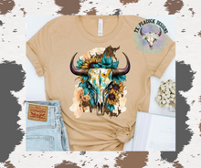 Load image into Gallery viewer, Cow Skull... Teal and Sunflowers
