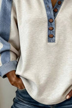 Load image into Gallery viewer, Western Denim Patchwork Shirt Collar Half Button Top (S-XL)
