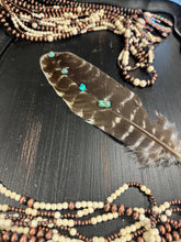 Load image into Gallery viewer, Turquoise Studded Premium Natural Barred Turkey Feathers
