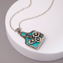 Load image into Gallery viewer, Western Turquoise Floral Cattle Tag Pendant Necklace
