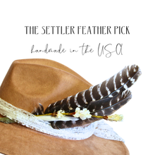 Load image into Gallery viewer, The Settler Feather Hat Pick | Western Prairie Hat Accessory
