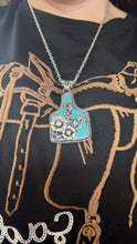 Load image into Gallery viewer, Western Turquoise Floral Cattle Tag Pendant Necklace
