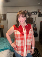 Load image into Gallery viewer, Yee-Haw Red Plaid Sleeveless Button-Up - It Sparkles!
