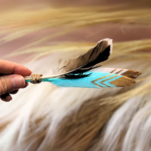 Load image into Gallery viewer, Handmade Teal &amp; White Duck Feather Pick
