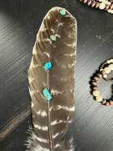 Load image into Gallery viewer, Turquoise Studded Premium Natural Barred Turkey Feathers
