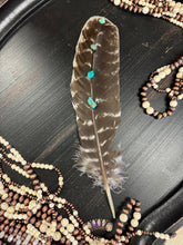 Load image into Gallery viewer, Turquoise Studded Premium Natural Barred Turkey Feathers
